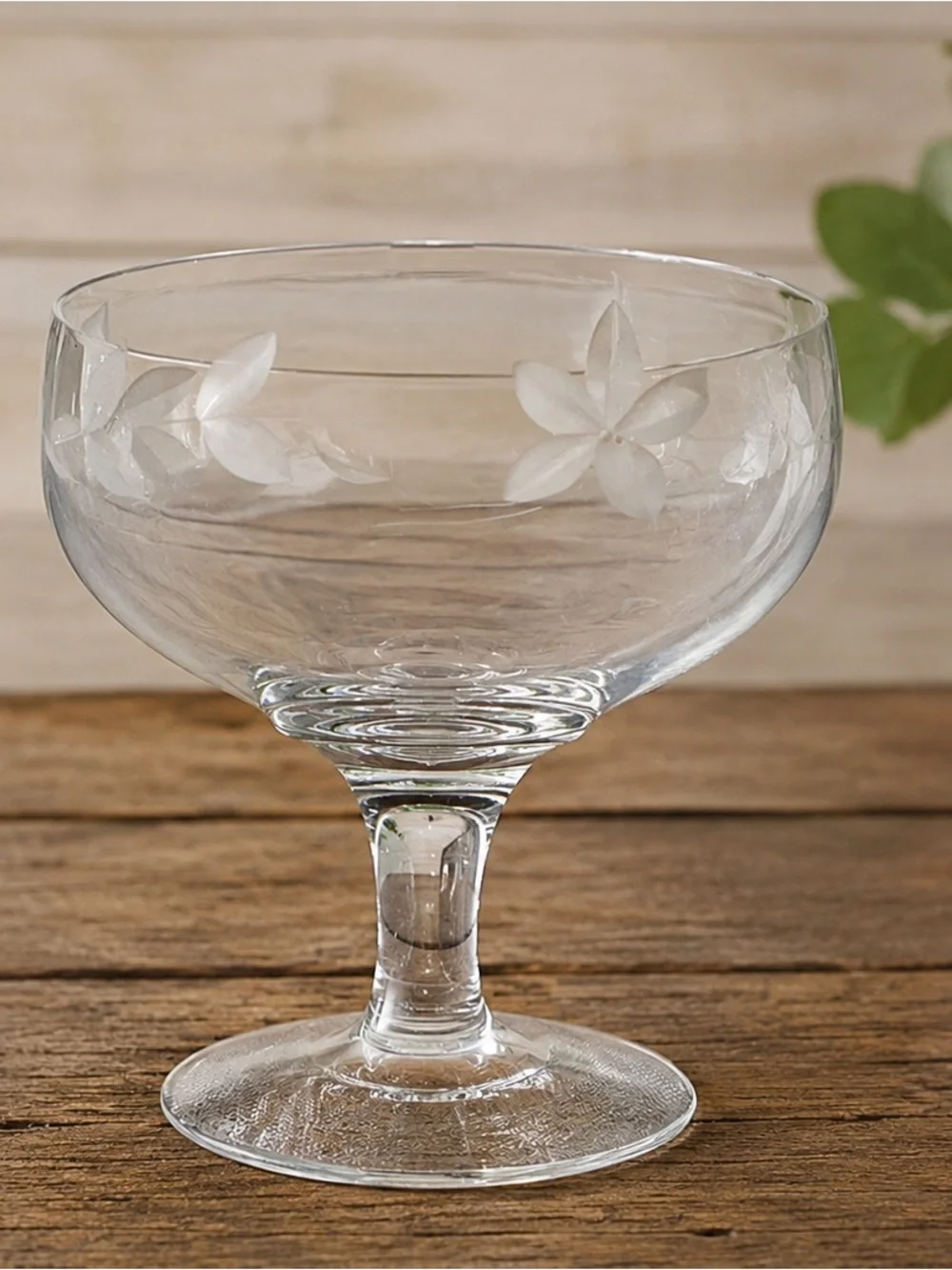 Vintage Etched Floral Footed Sherbet Dessert Cup Glass Bowl 4” Diameter